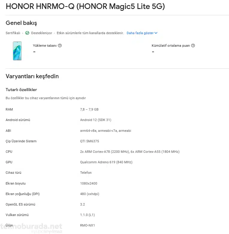 Honor Magic 5 Lite 5G Play Console