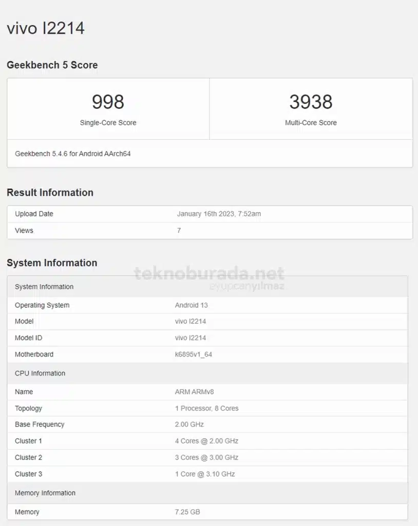 iQOO Neo 7 5G Geekbench