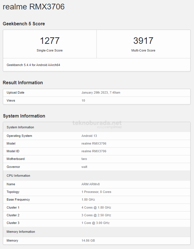 Realme GT Neo 5 Geekbench