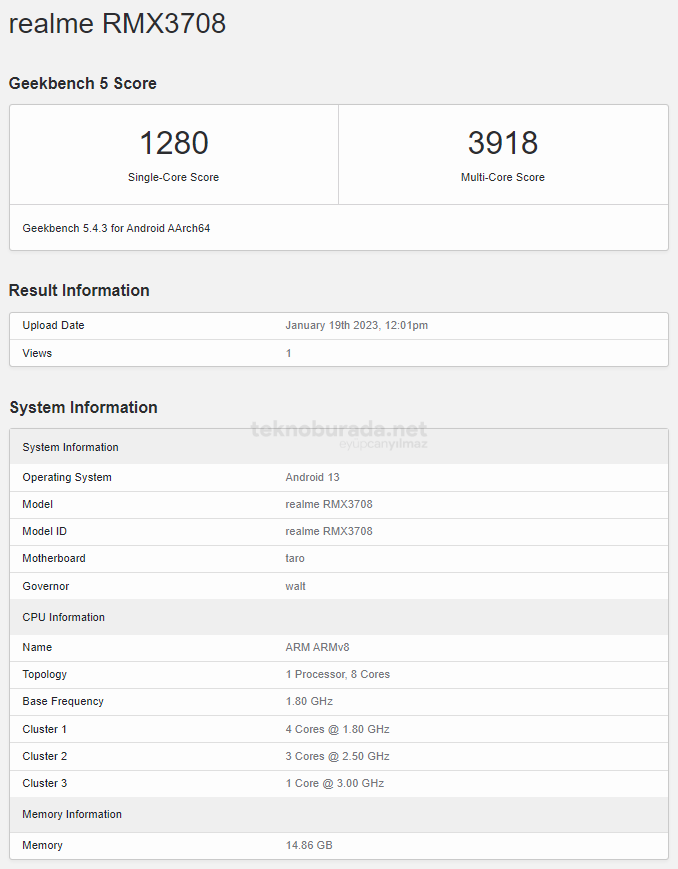 Realme GT Neo 5 Geekbench