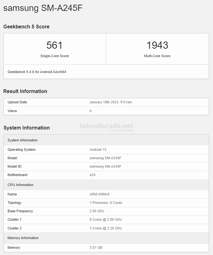 Samsung Galaxy A24 4G Geekbench