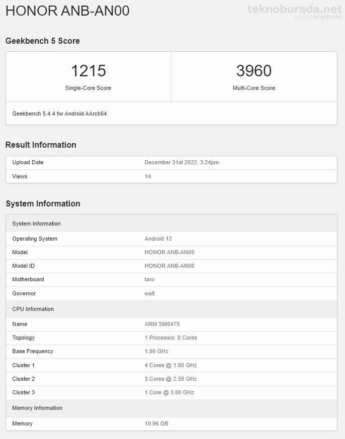Honor 80 Pro Geekbench
