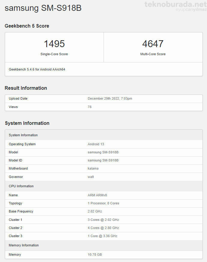 Galaxy S23 Ultra Geekbench