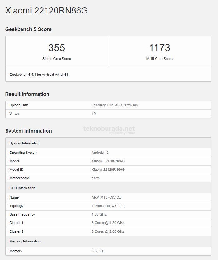 Redmi 12C Geekbench