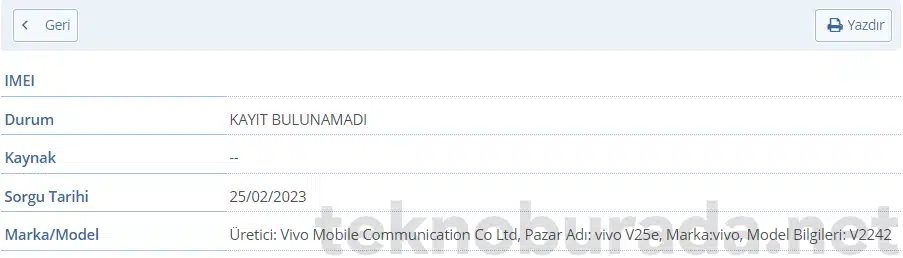 Vivo V25e IMEI