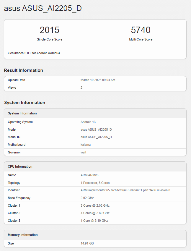 ASUS ROG Phone 7D Geekbench