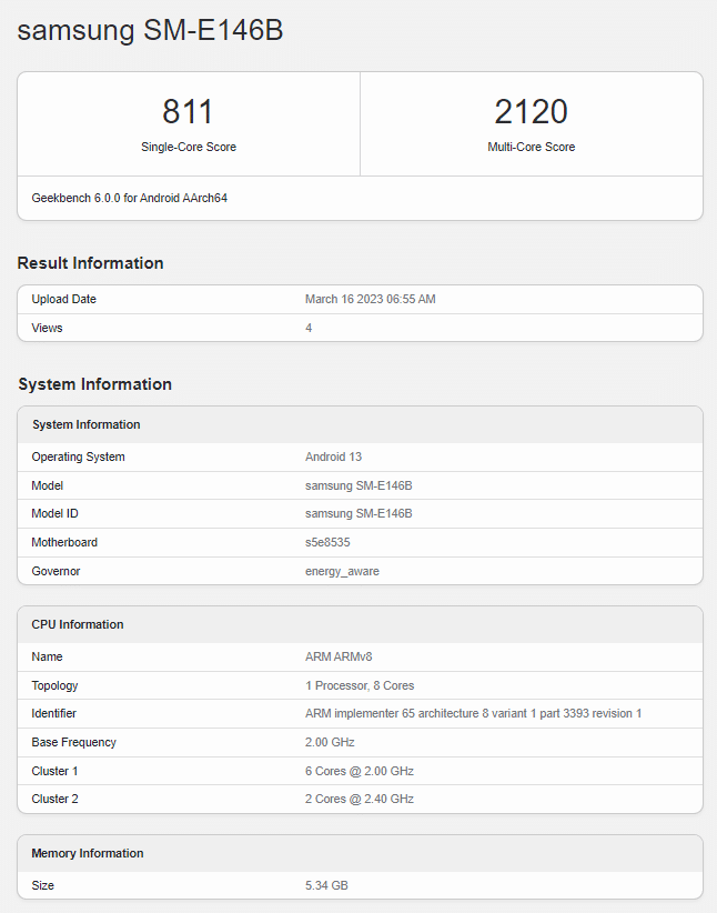 Galaxy F14 - Geekbench