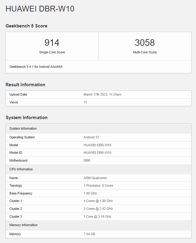 MatePad 11 2023 - Geekbench