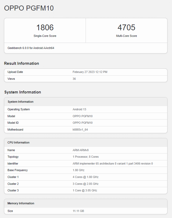 OPPO Find X6 Geekbench