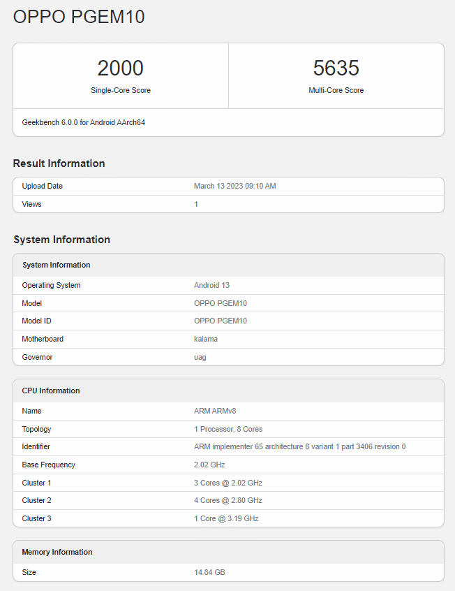 OPPO Find X6 Pro Geekbench