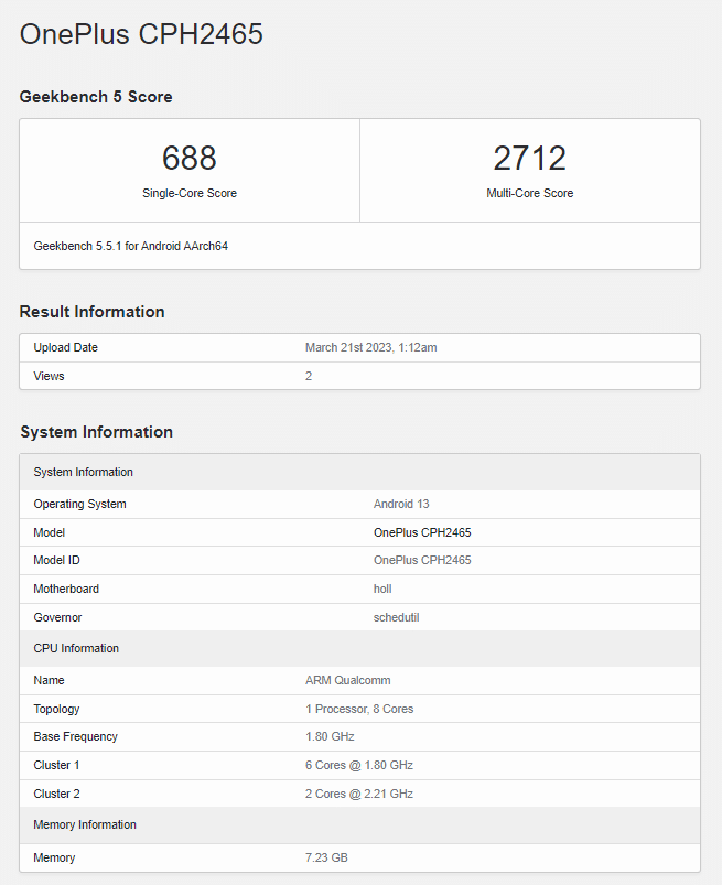 OnePlus Nord CE 3 Lite - Geekbench