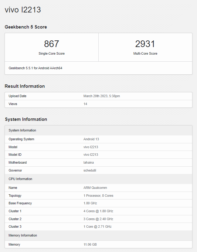 Vivo iQOO Z7 Pro - Geekbench