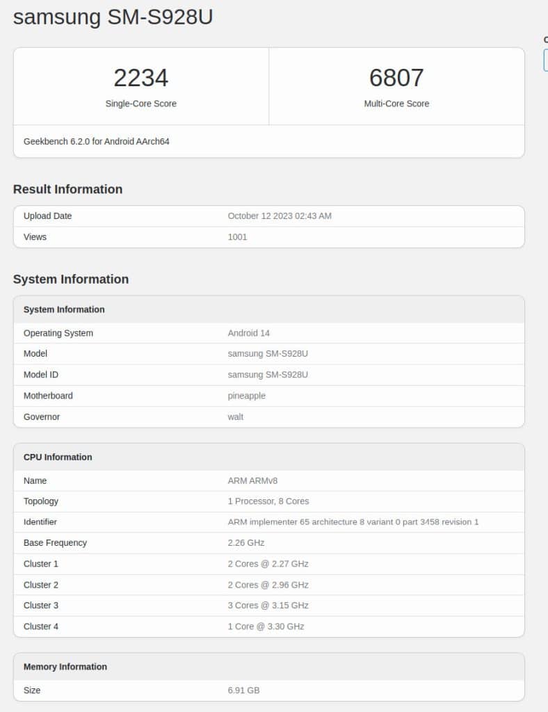 Galaxy S24 Ultra Geekbench 6