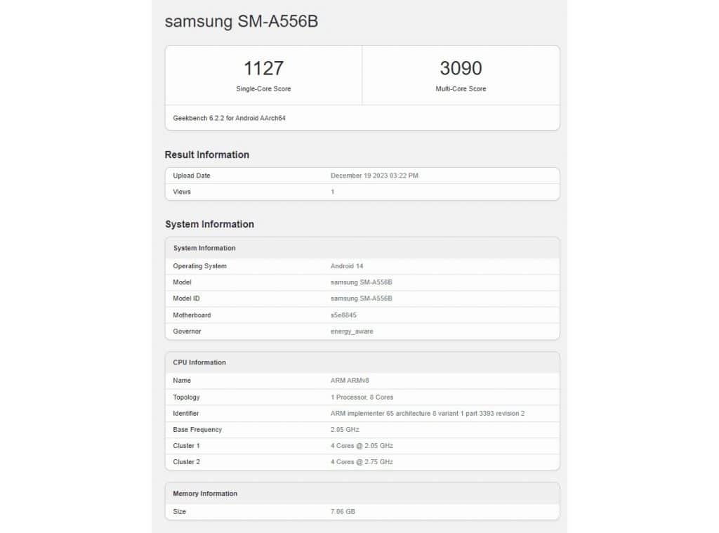 Galaxy A55 Geekbench