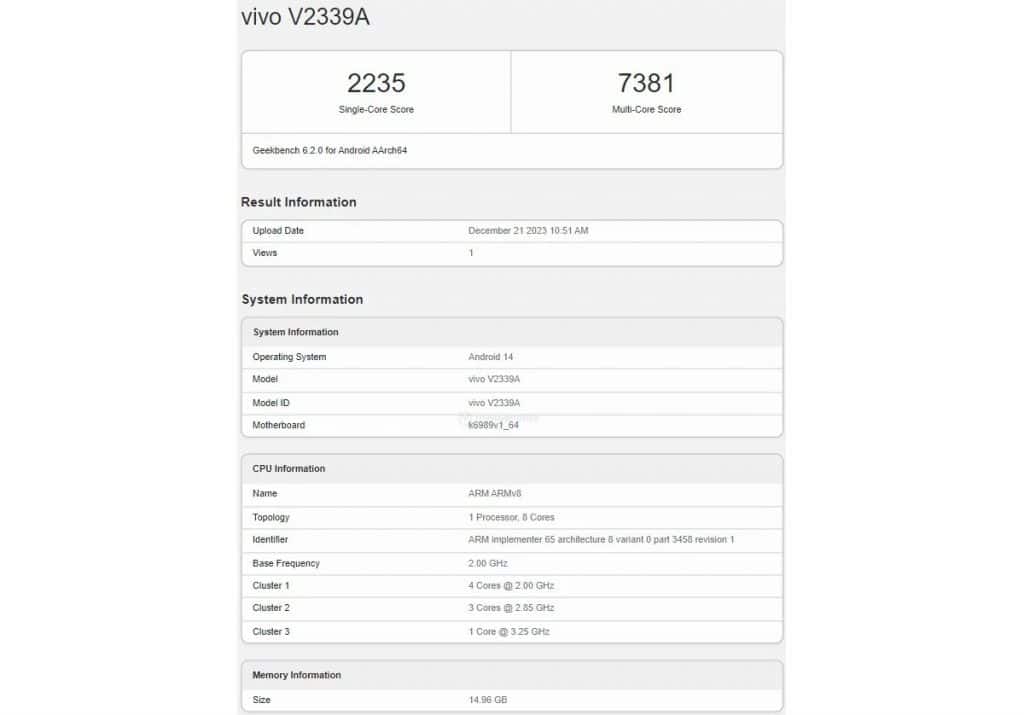 iQOO Neo 9 Pro Geekbench