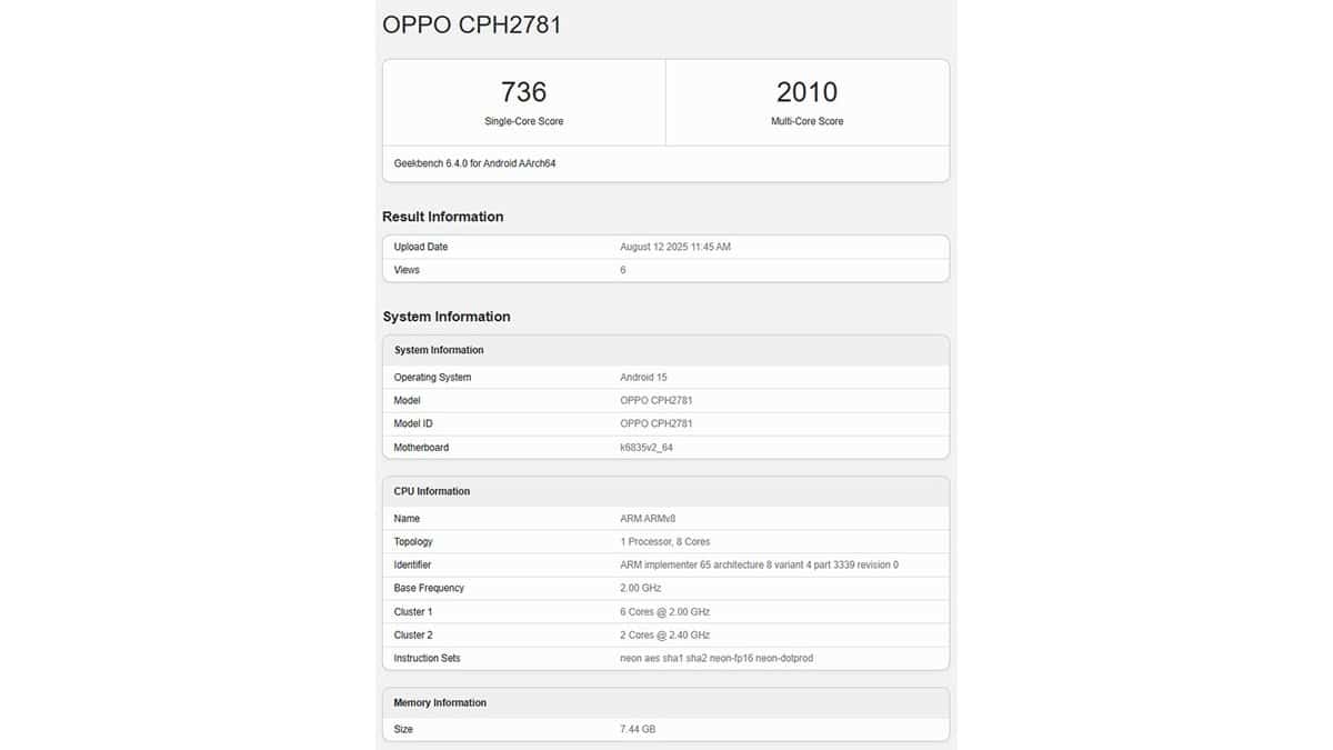 OPPO A6 Pro 5G’nin Geekbench Sonuçları Oldukça İddialı