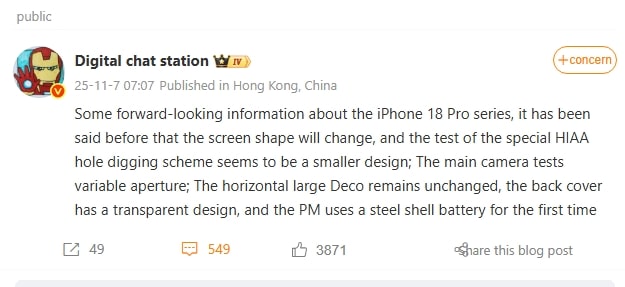 iPhone 18 Pro Daha Küçük Kamera Deliğiyle Geliyor