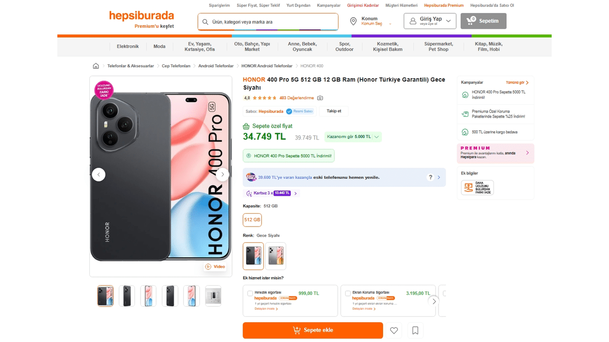 HONOR 400 Pro 5G İçin 5.000 TL İndirim Fırsatı