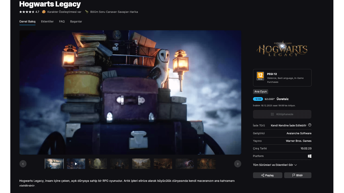 Epic Games Store 2099 TL'lik Oyunu Bedavaya Veriyor