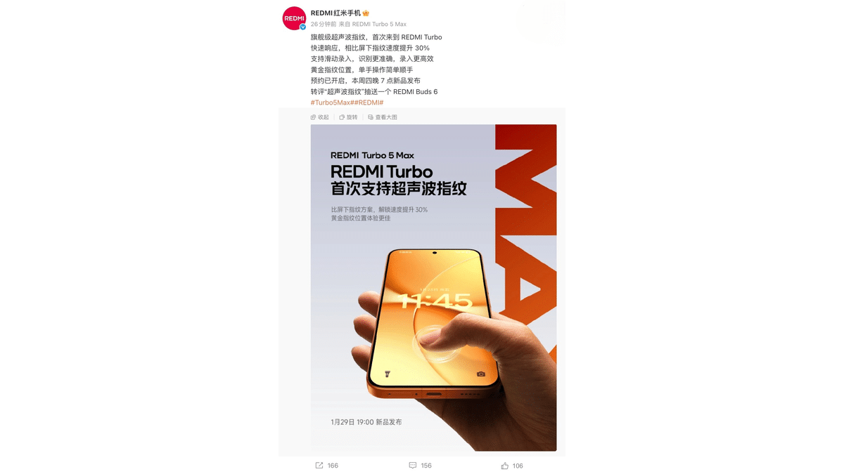 Redmi Turbo 5 Max Ultrasonik Parmak İziyle Geliyor