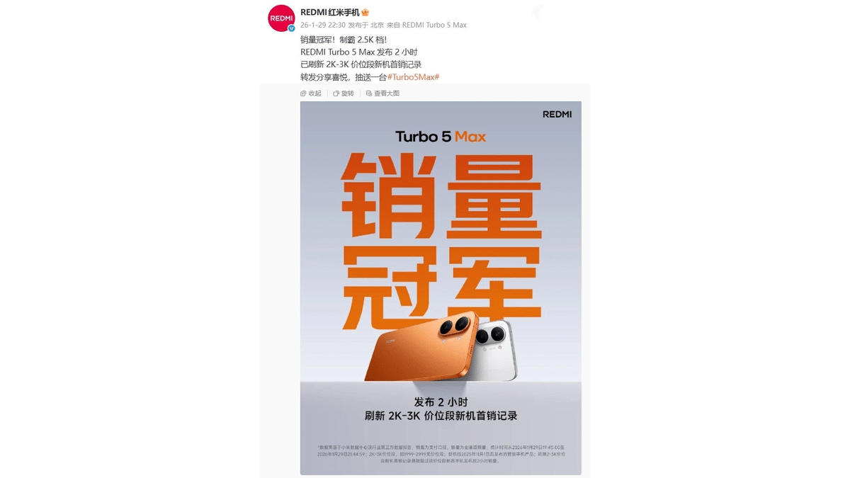 Redmi Turbo 5 Max Kapış Kapış Satılıyor