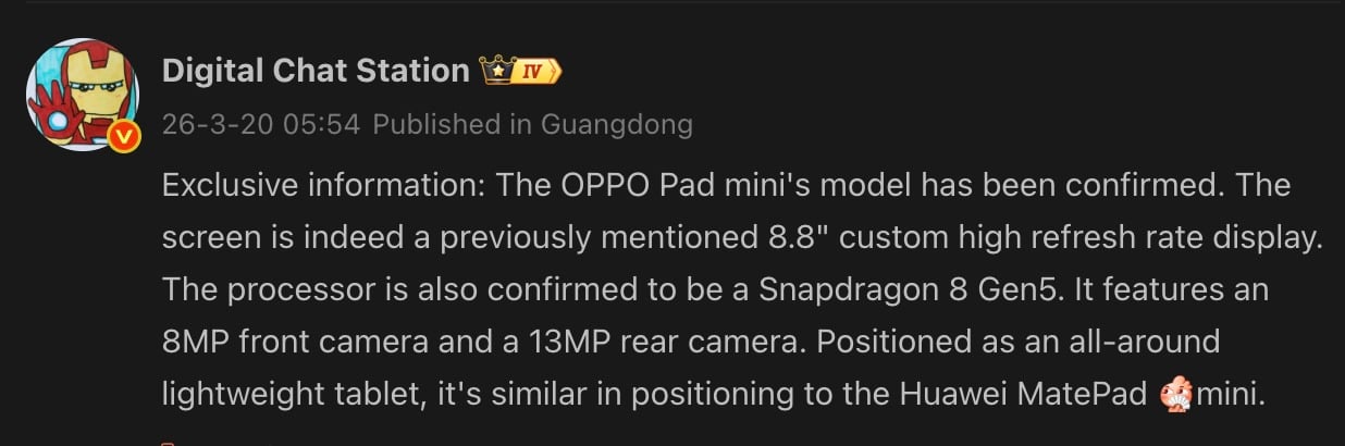 Oppo Pad Mini Yeni Detaylarıyla Ortaya Çıktı