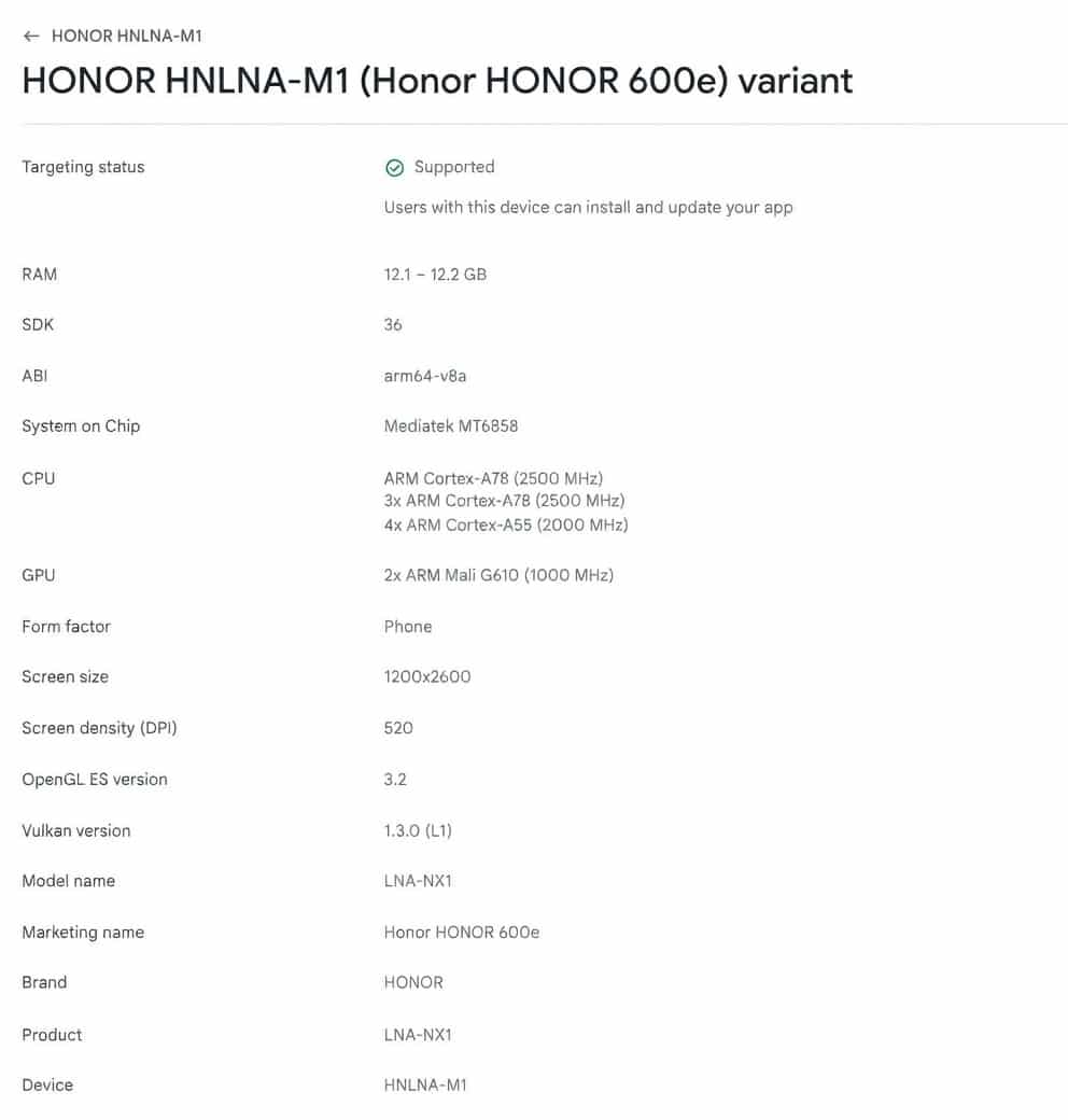 Honor 600e Özellikleri Lansman Öncesi Ortaya Çıktı