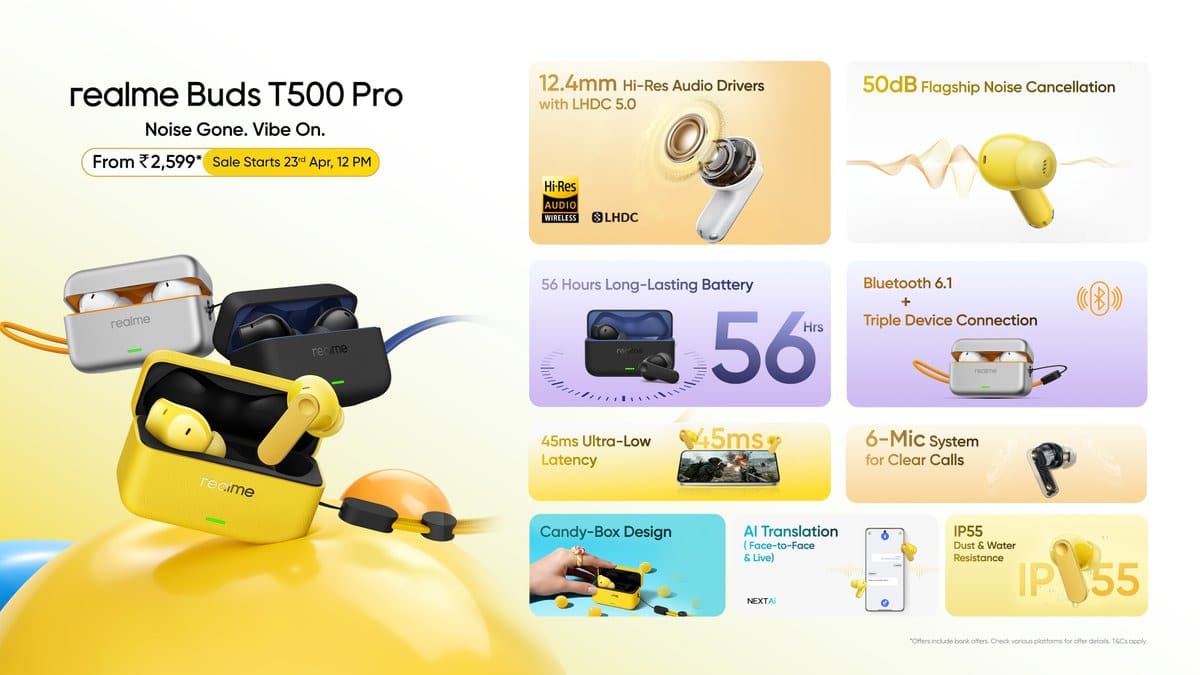 Realme Buds T500 Pro 56 Saat Batarya ve ANC İle Tanıtıldı