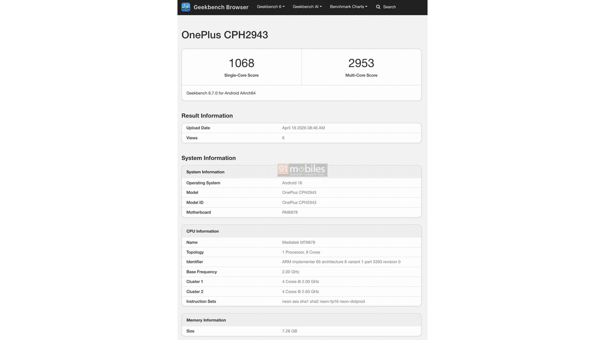 OnePlus Nord CE 6 Lite Geekbench’te Göründü