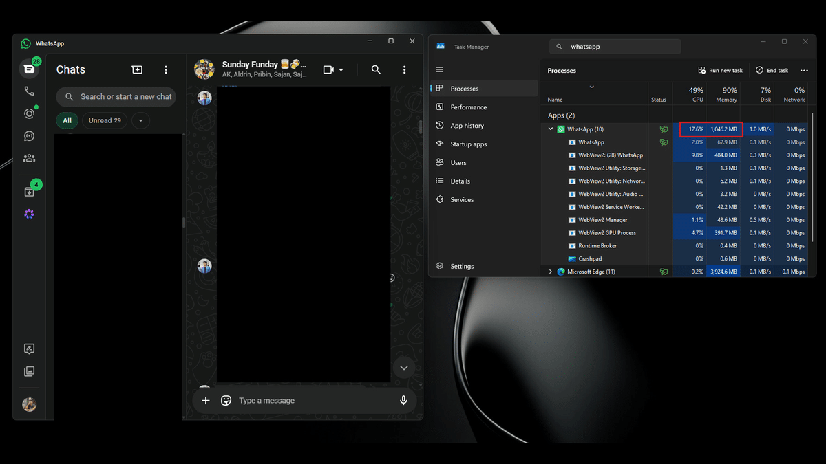 WhatsApp Windows 11’de RAM Yutuyor