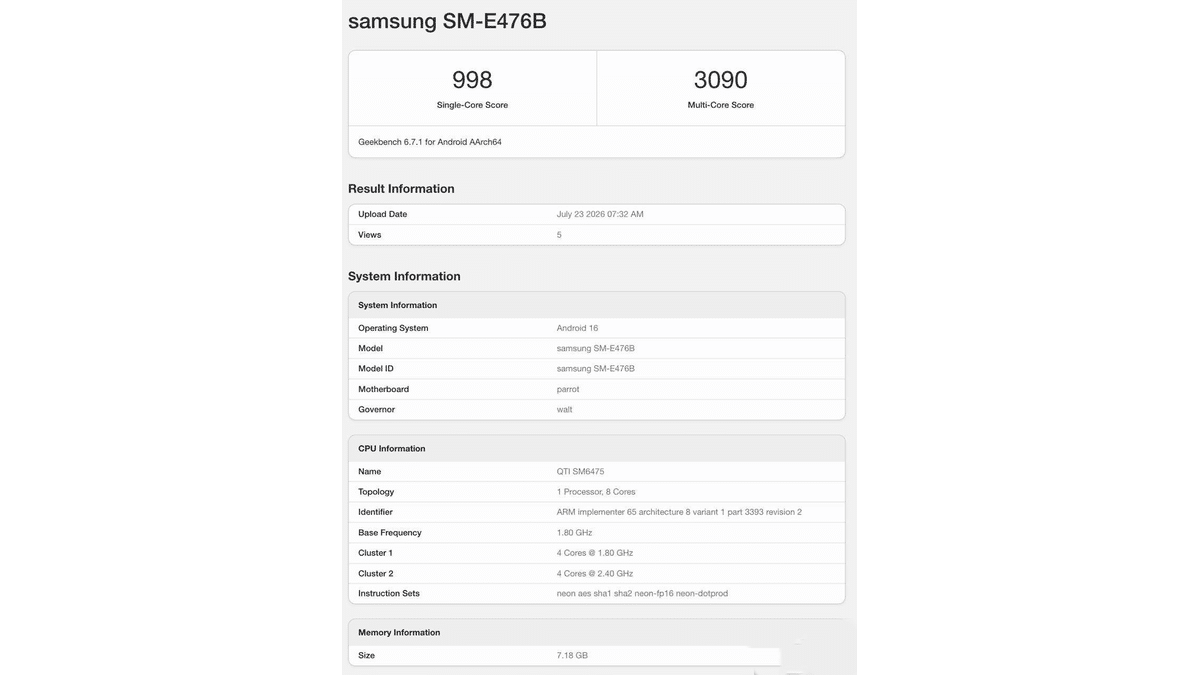 Galaxy F70 Pro Geekbench’te Göründü