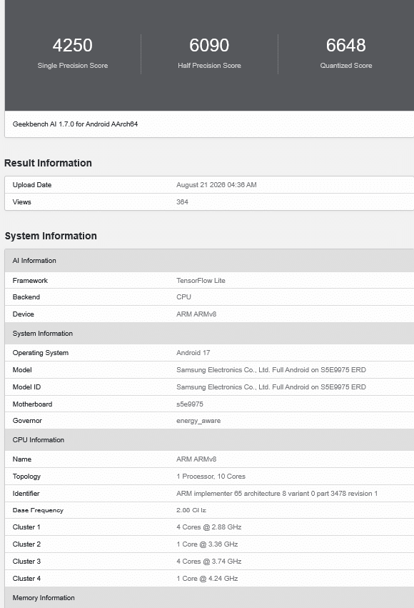 Exynos 2700 Geekbench’te Gücünü Gösterdi