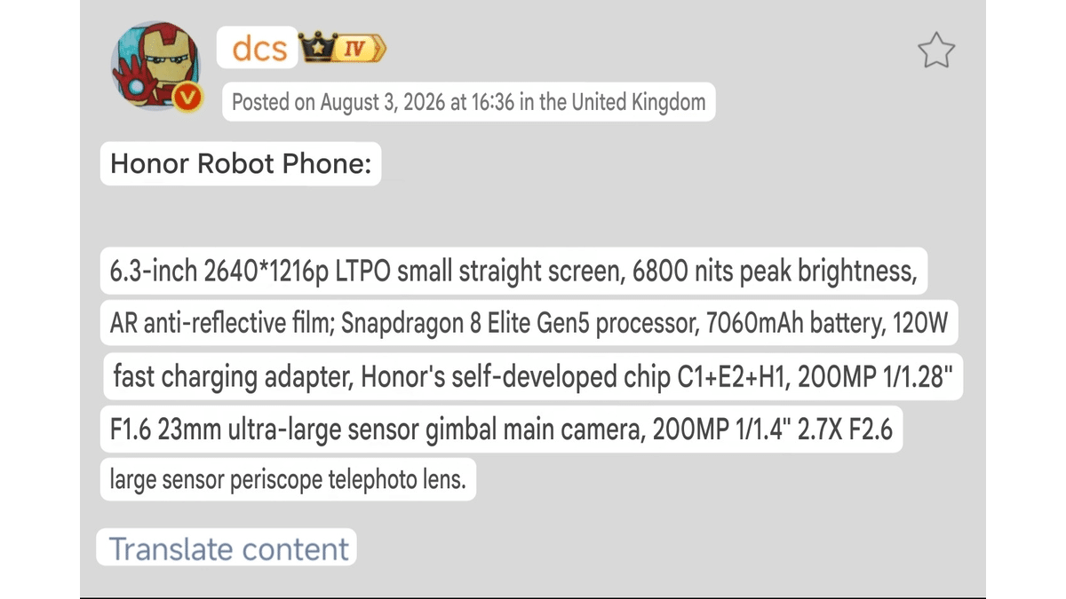 Honor Robot Phone Teknik Özellikleri Ortaya Çıktı